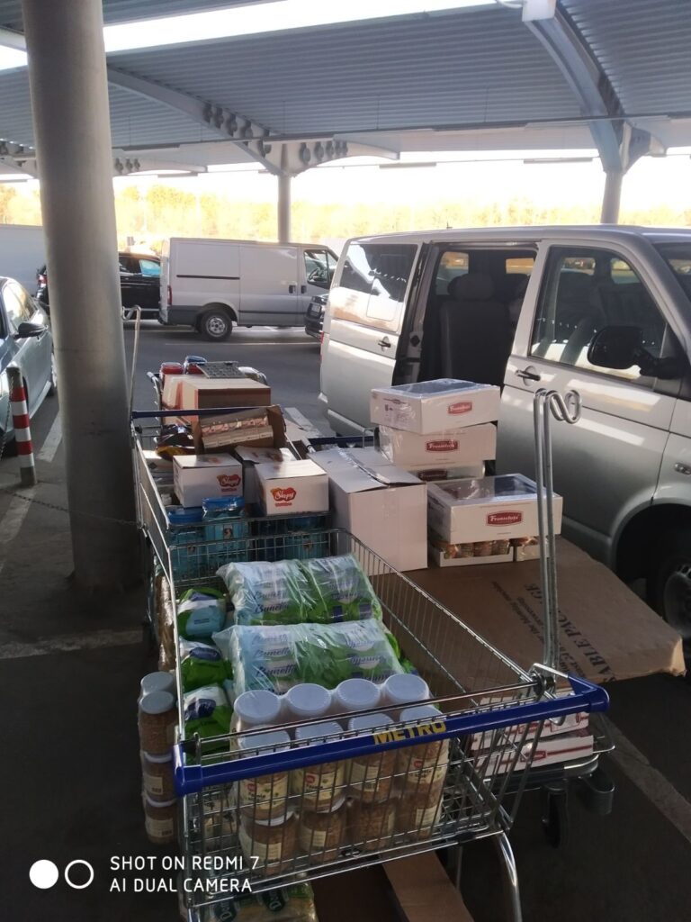 Supplies Slavic's team has brought to a distribution center near the border, May 2022.